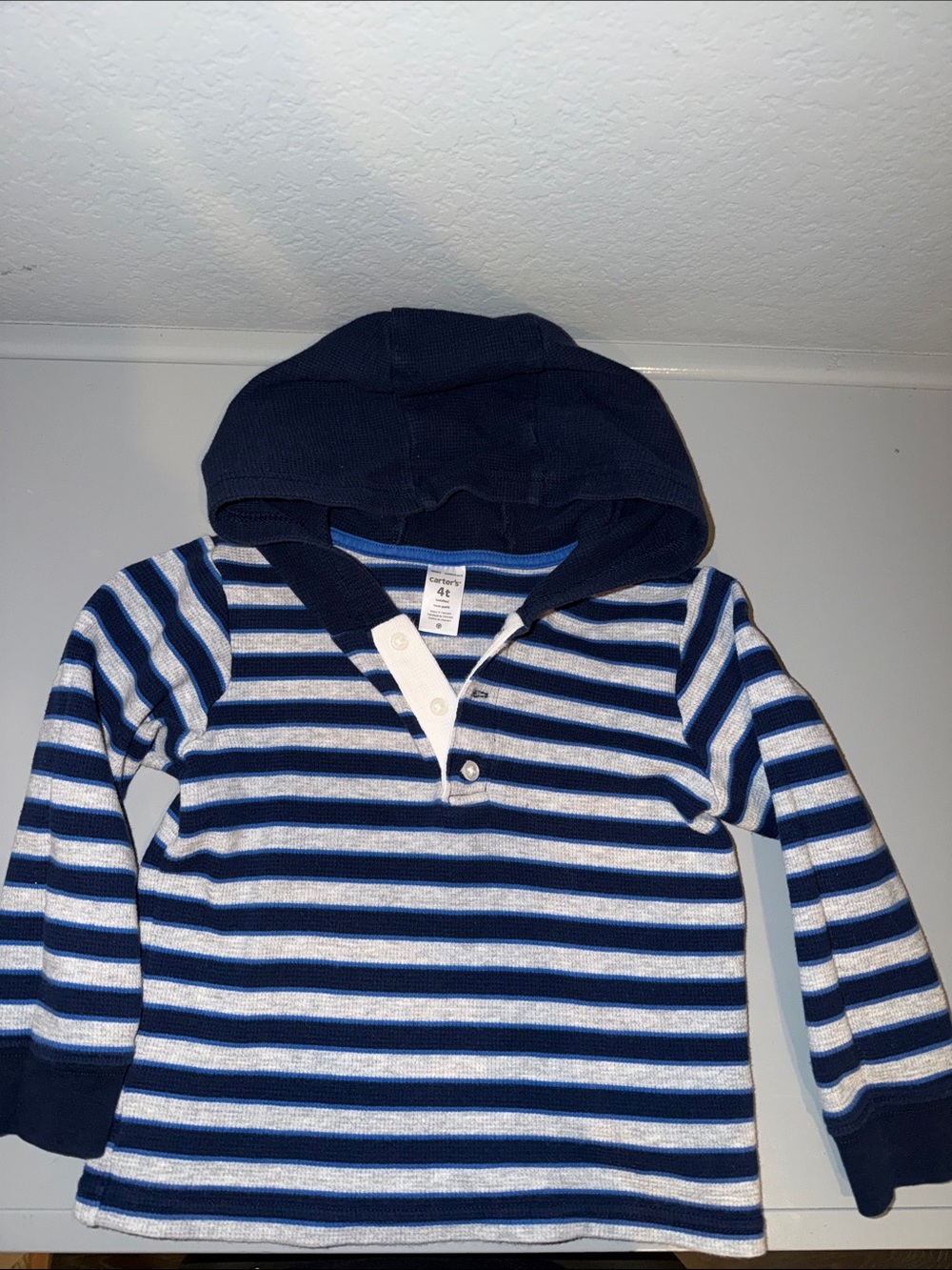 Carter's Navy & White Striped Hooded Henley Sweatshirt